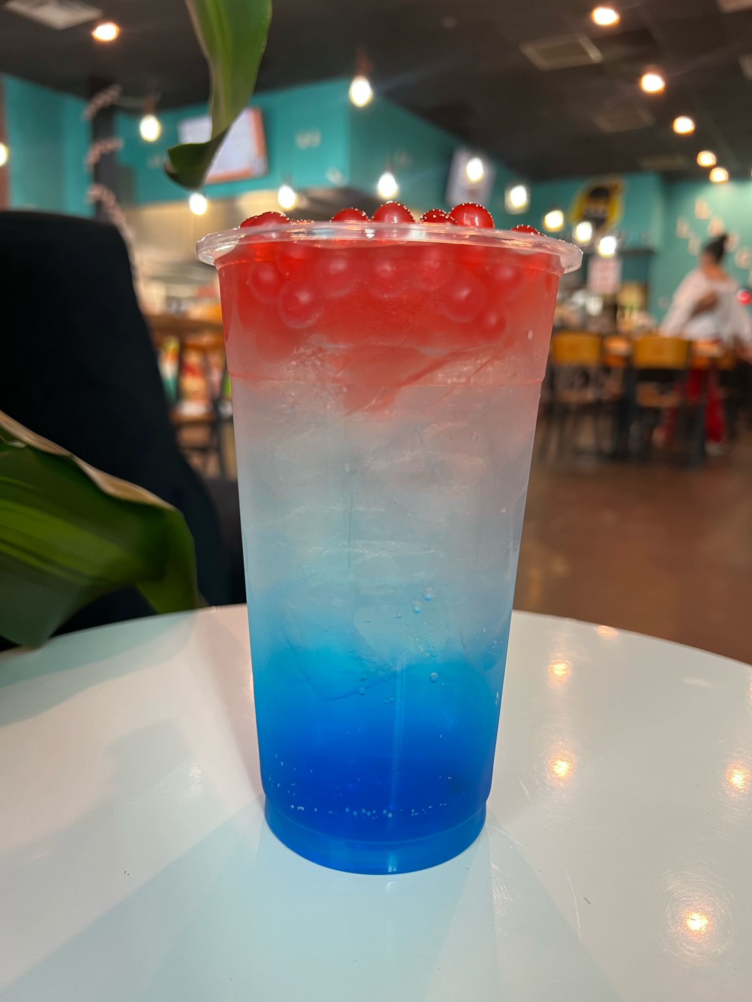 Blue Red Layered Refresher with Popping Boba